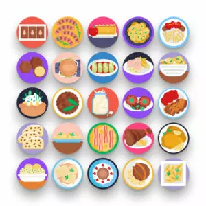 50 German Food Icons – set of colorful flat circle icons