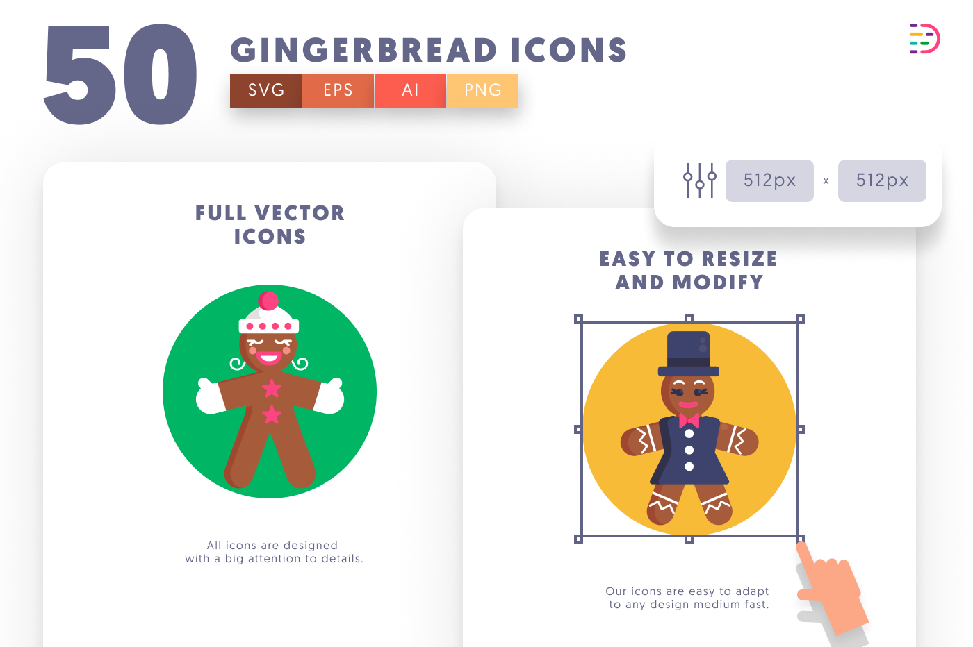 50 Gingerbread Characters Icons preview 6 – flat circle icons in PNG, SVG and EPS