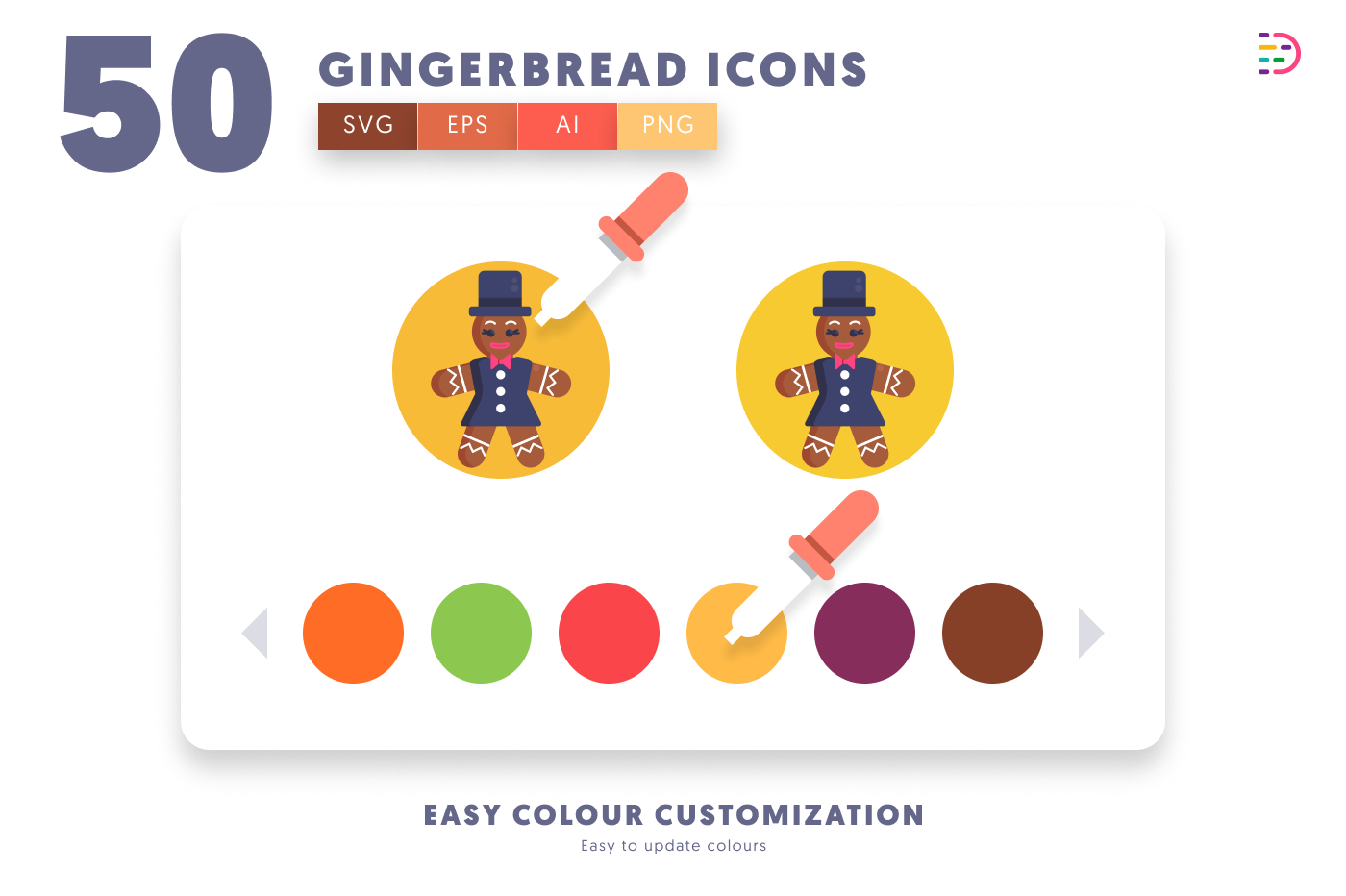 50 Gingerbread Characters Icons preview 7 – flat circle icons in PNG, SVG and EPS