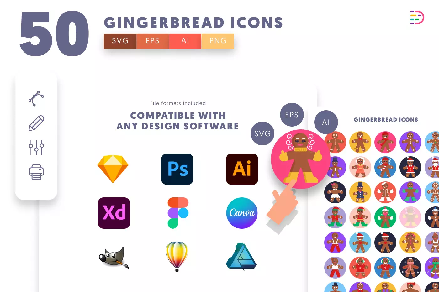 50 Gingerbread Characters Icons preview 8 – flat circle icons in PNG, SVG and EPS