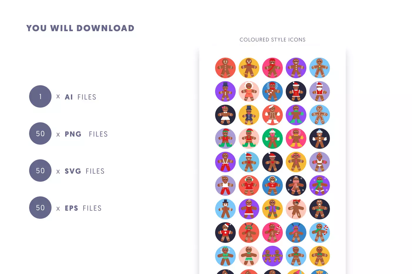50 Gingerbread Characters Icons preview 9 – flat circle icons in PNG, SVG and EPS