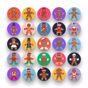 50 Gingerbread Characters Icons – set of colorful flat circle icons