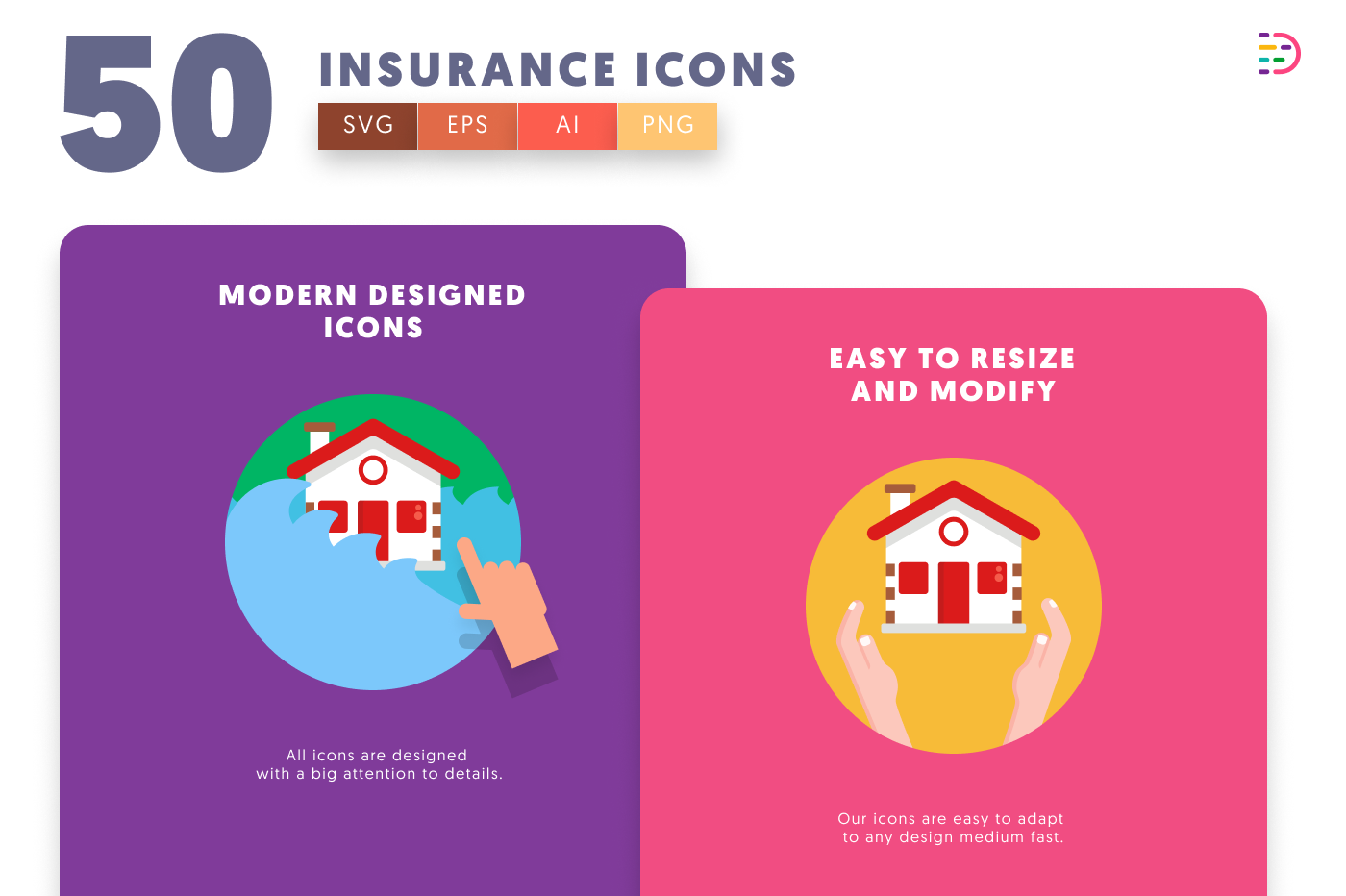 50 Insurance Icons cover – illustrated icons in PNG, SVG and EPS
