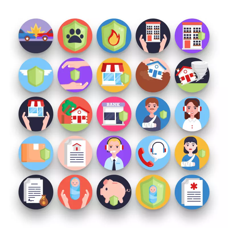 50 Insurance Icons – set of colorful illustrated icons