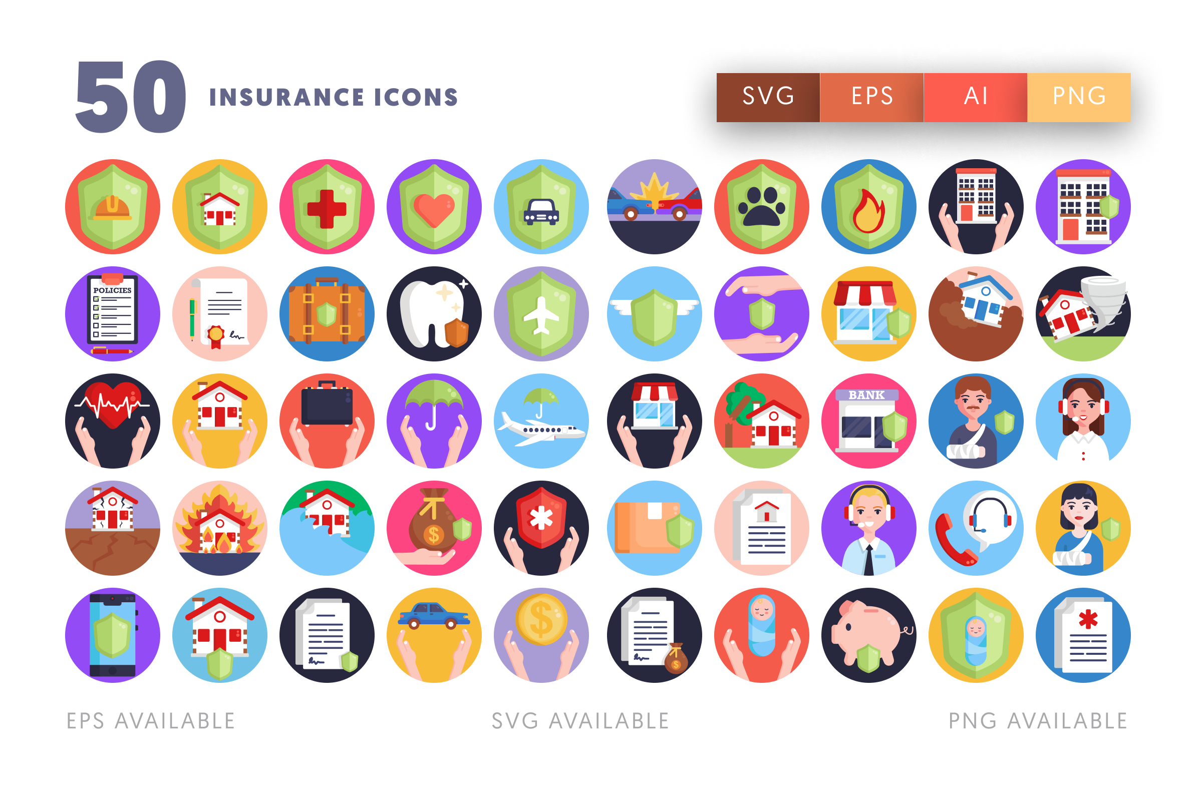 50 Insurance Icons – illustrated icon set