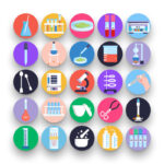 50 Laboratory Icons – set of colorful flat circle icons