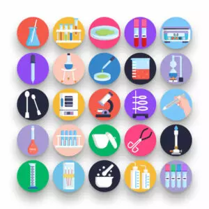 50 Laboratory Icons – set of colorful flat circle icons