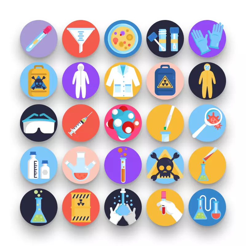 50 Laboratory Icons – set of colorful flat circle icons