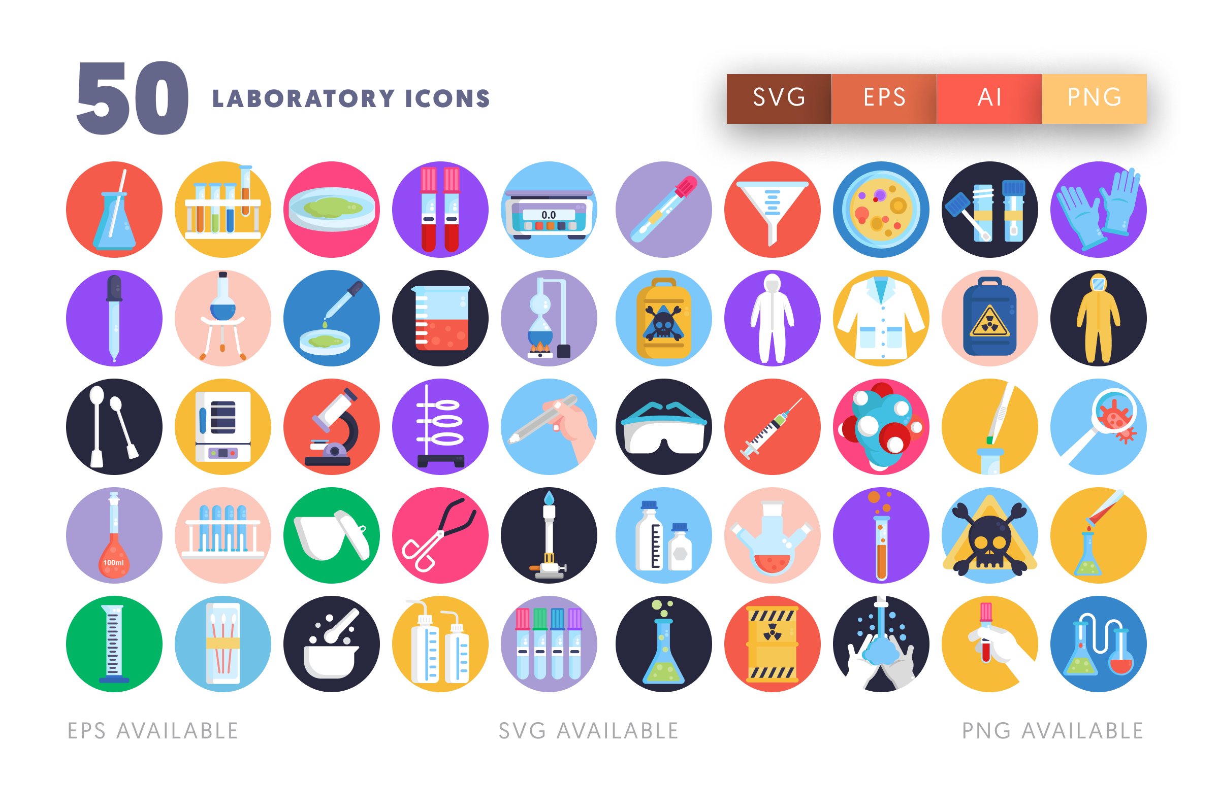 50 Laboratory Icons – flat circle icon set