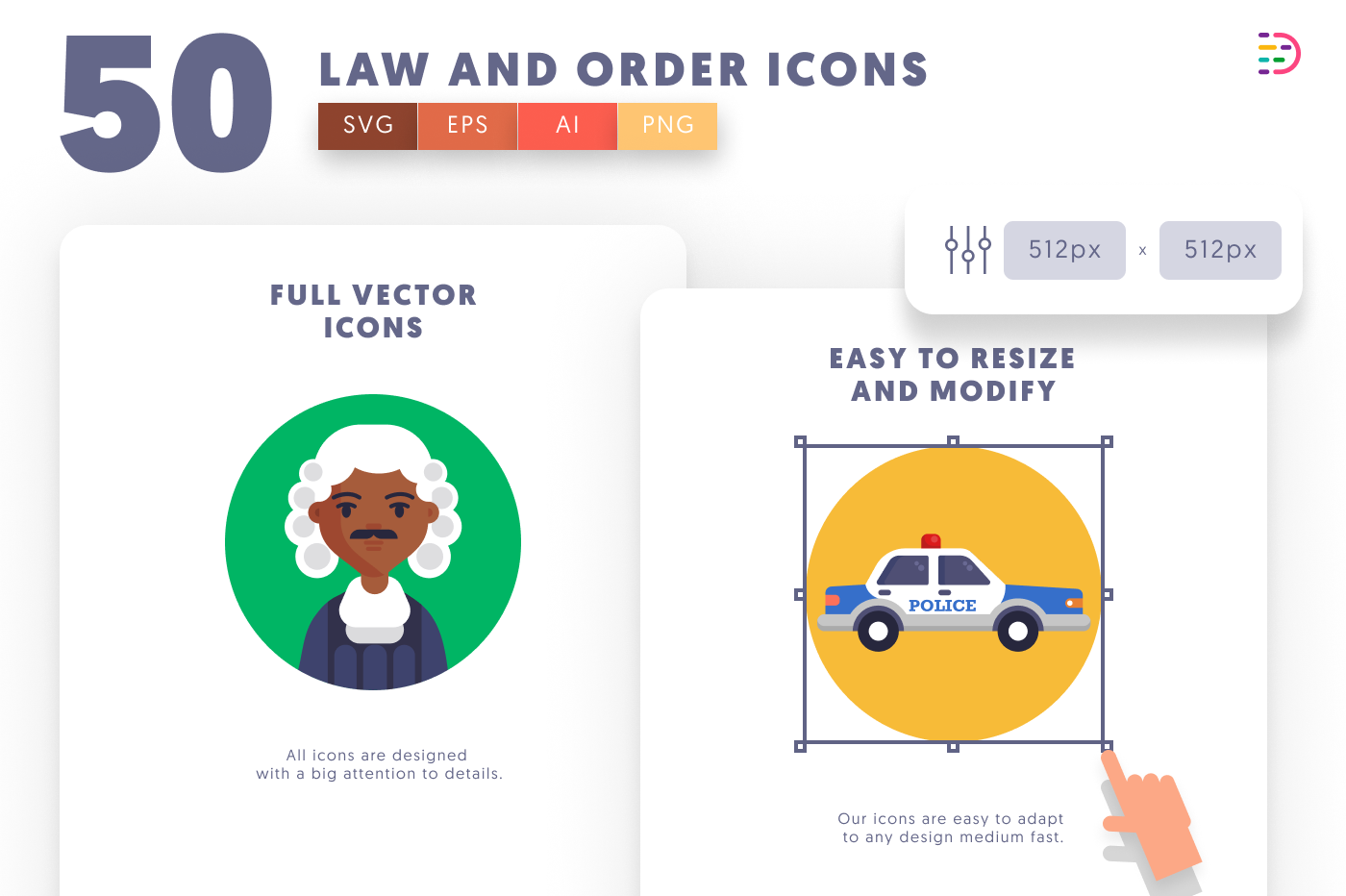 50 Law and Order Icons preview 6 – flat circle icons in PNG, SVG and EPS