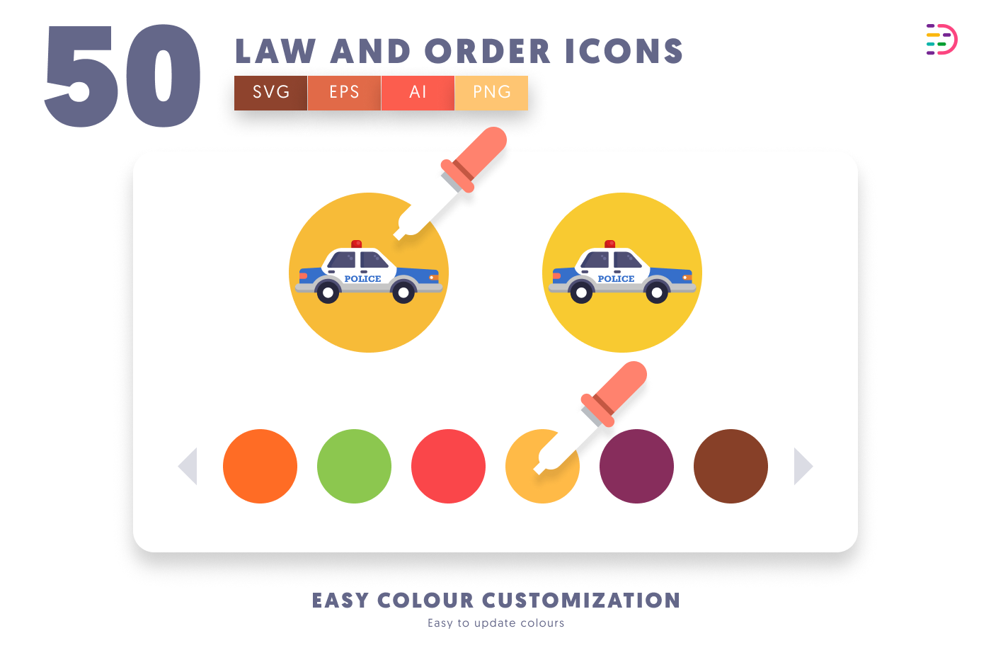 50 Law and Order Icons preview 7 – flat circle icons in PNG, SVG and EPS