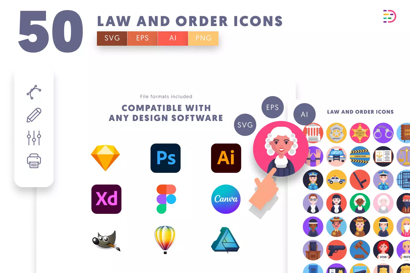 50 Law and Order Icons preview 8 – flat circle icons in PNG, SVG and EPS