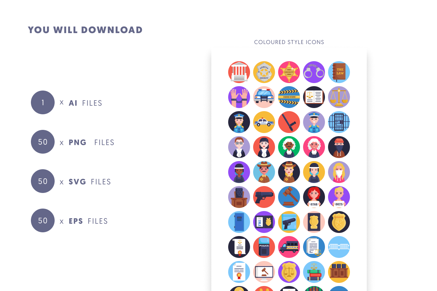 50 Law and Order Icons preview 9 – flat circle icons in PNG, SVG and EPS