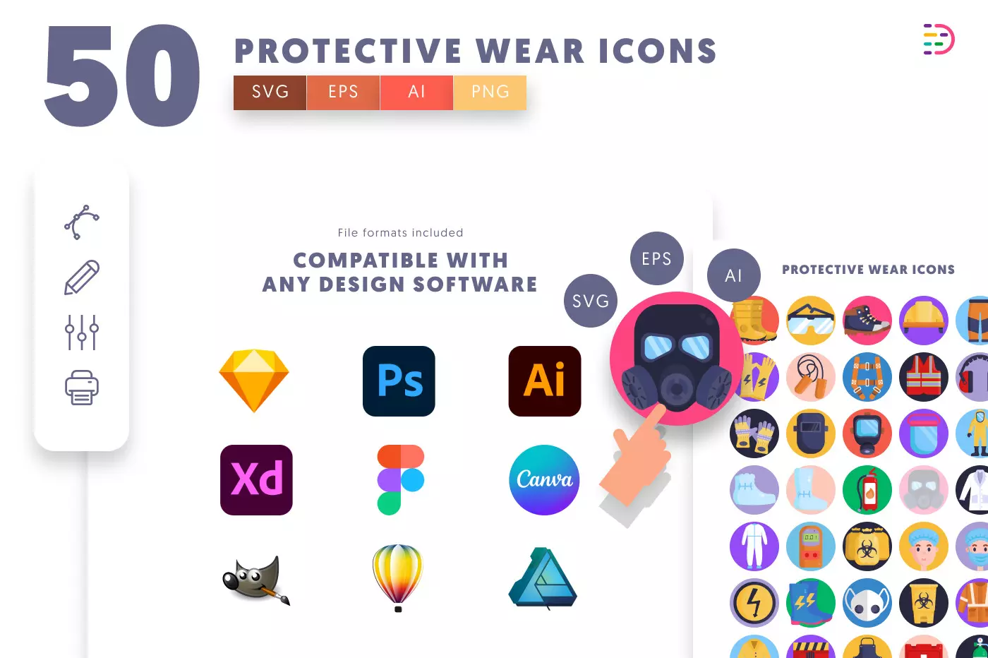 50 Personal Protective Equipment Icons preview 8 – flat circle icons in PNG, SVG and EPS