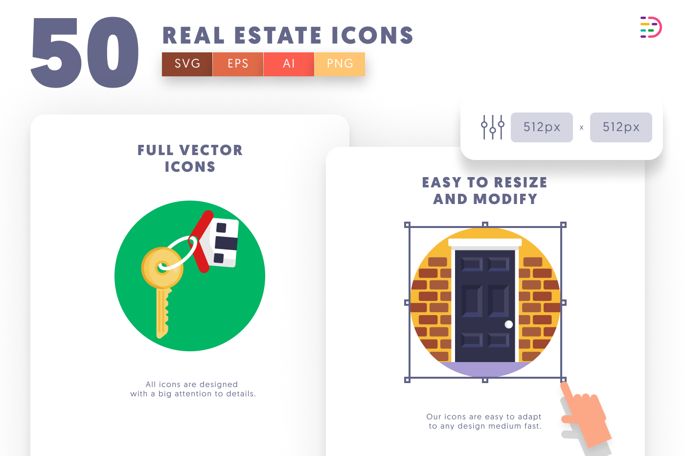 50 Real Estate Icons preview 6 – flat circle icons in PNG, SVG and EPS