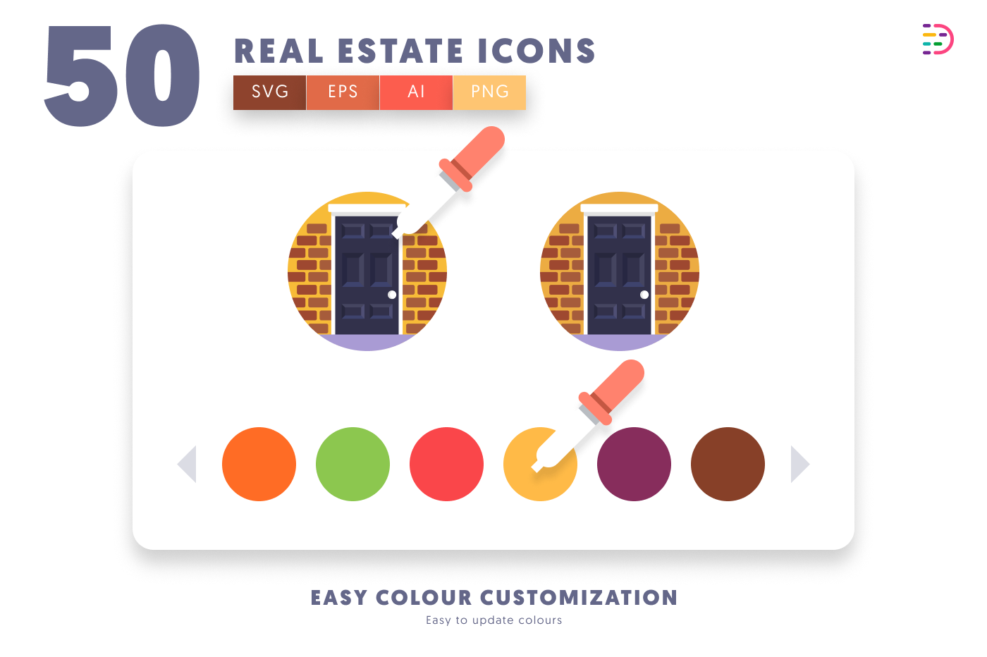 50 Real Estate Icons preview 7 – flat circle icons in PNG, SVG and EPS