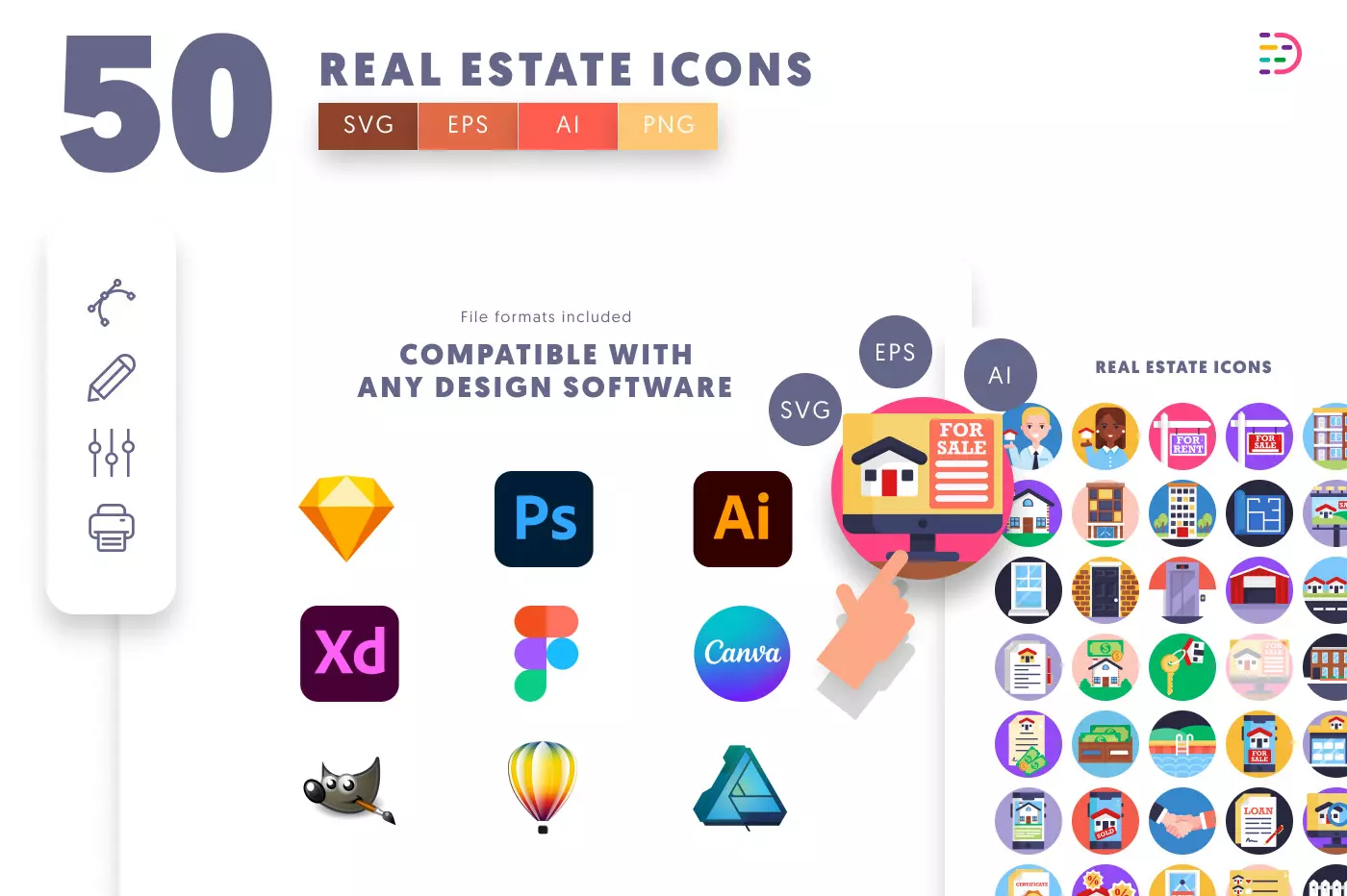 50 Real Estate Icons preview 8 – flat circle icons in PNG, SVG and EPS