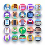 50 Real Estate Icons – set of colorful flat circle icons