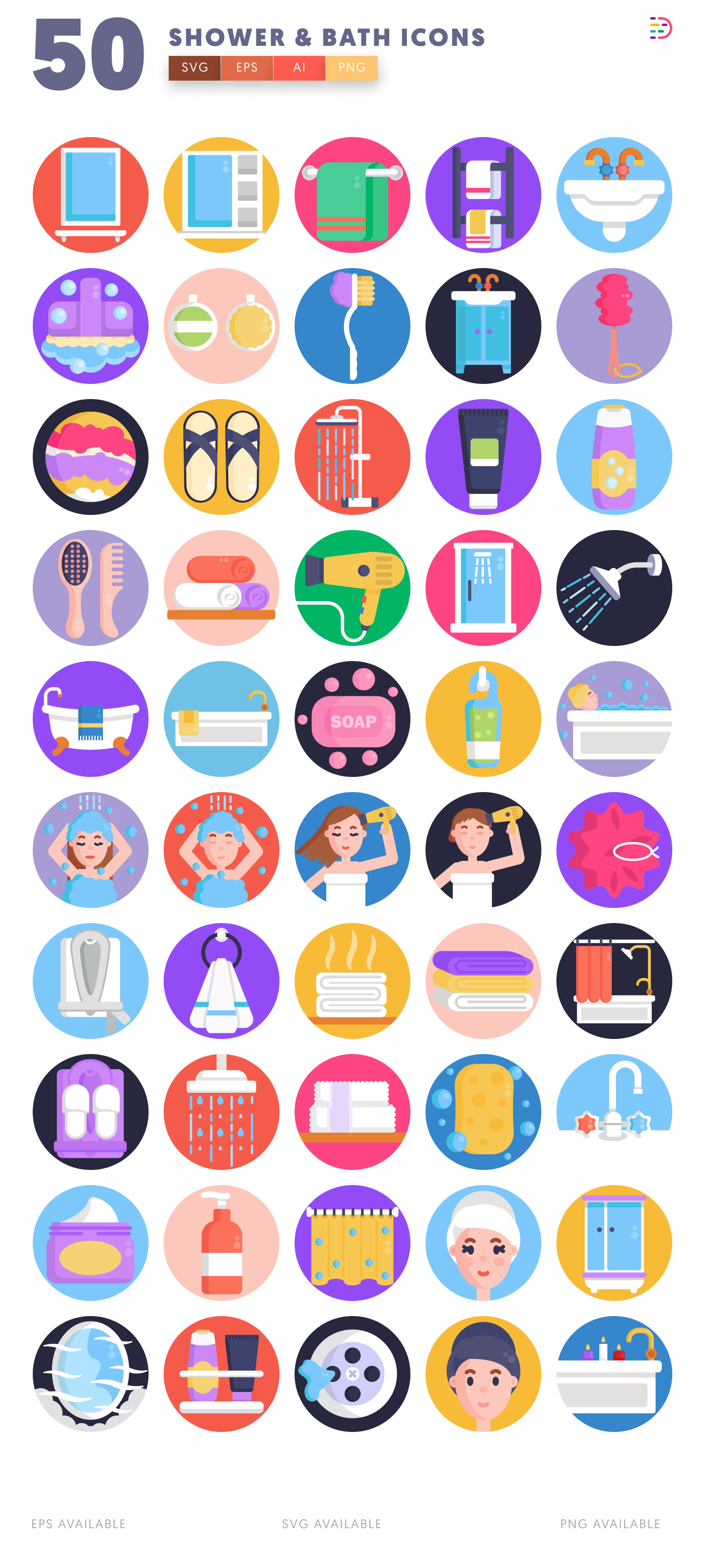 50 Shower & Bath Icons – all icons in the set
