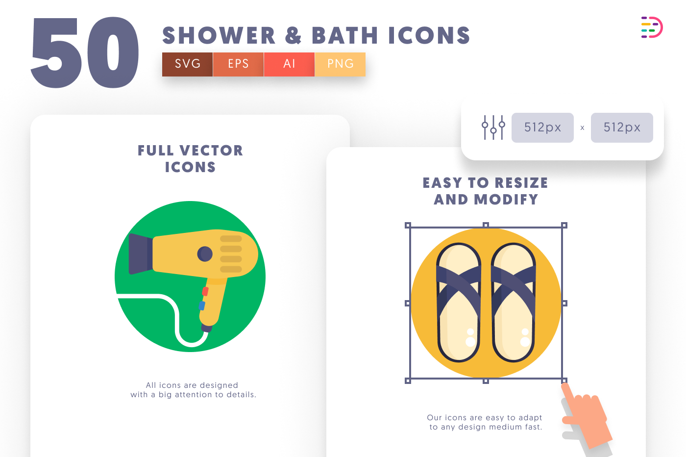 50 Shower & Bath Icons preview 6 – flat circle icons in PNG, SVG and EPS