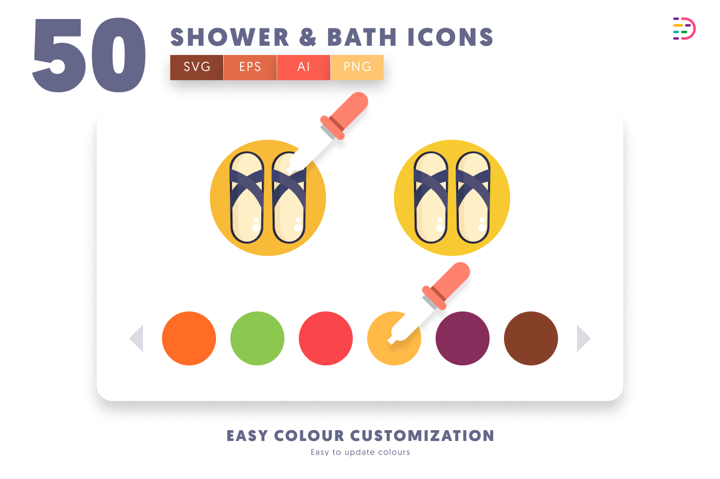 50 Shower & Bath Icons preview 7 – flat circle icons in PNG, SVG and EPS