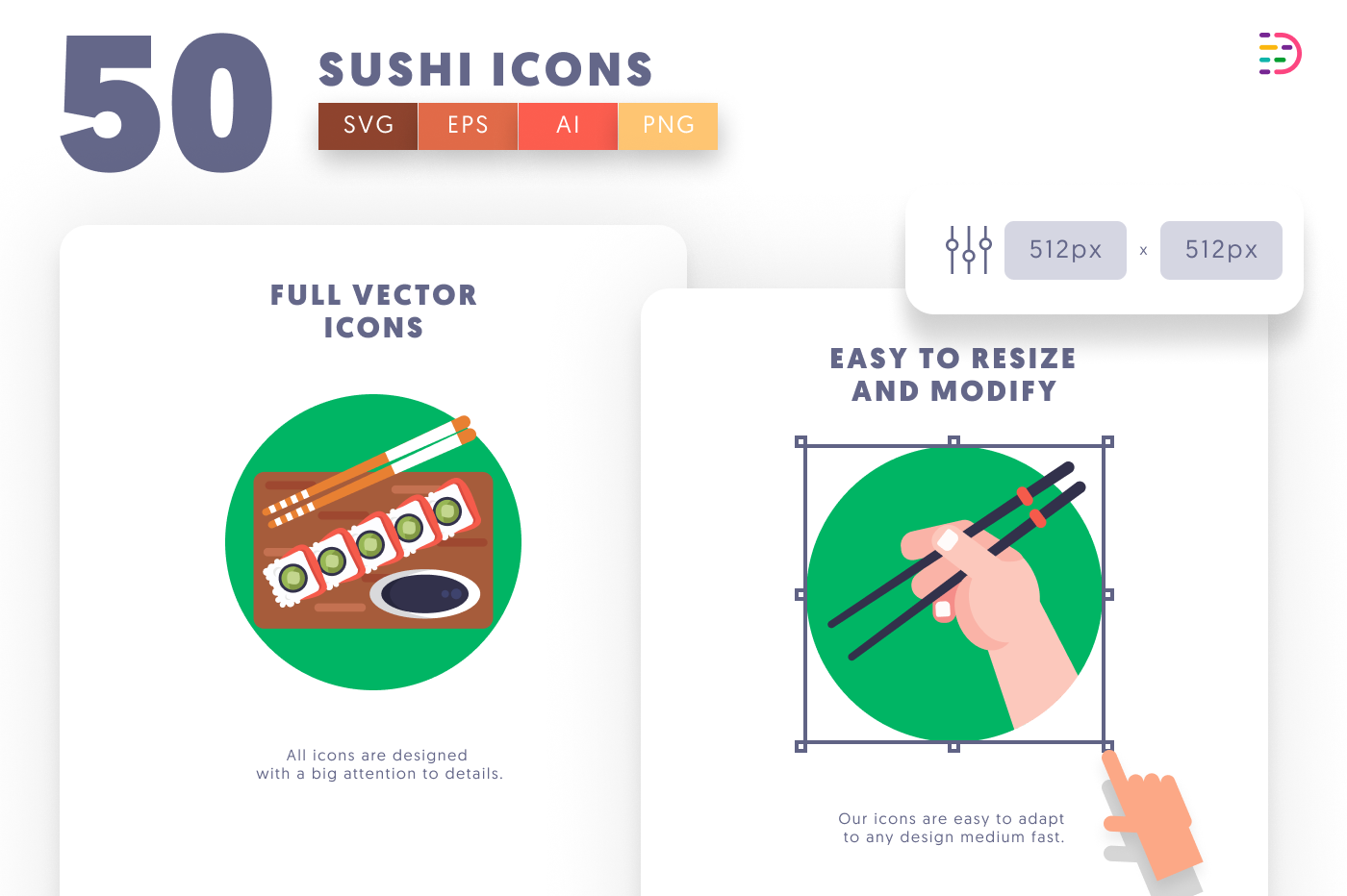 50 Sushi Icons preview 6 – flat circle icons in PNG, SVG and EPS
