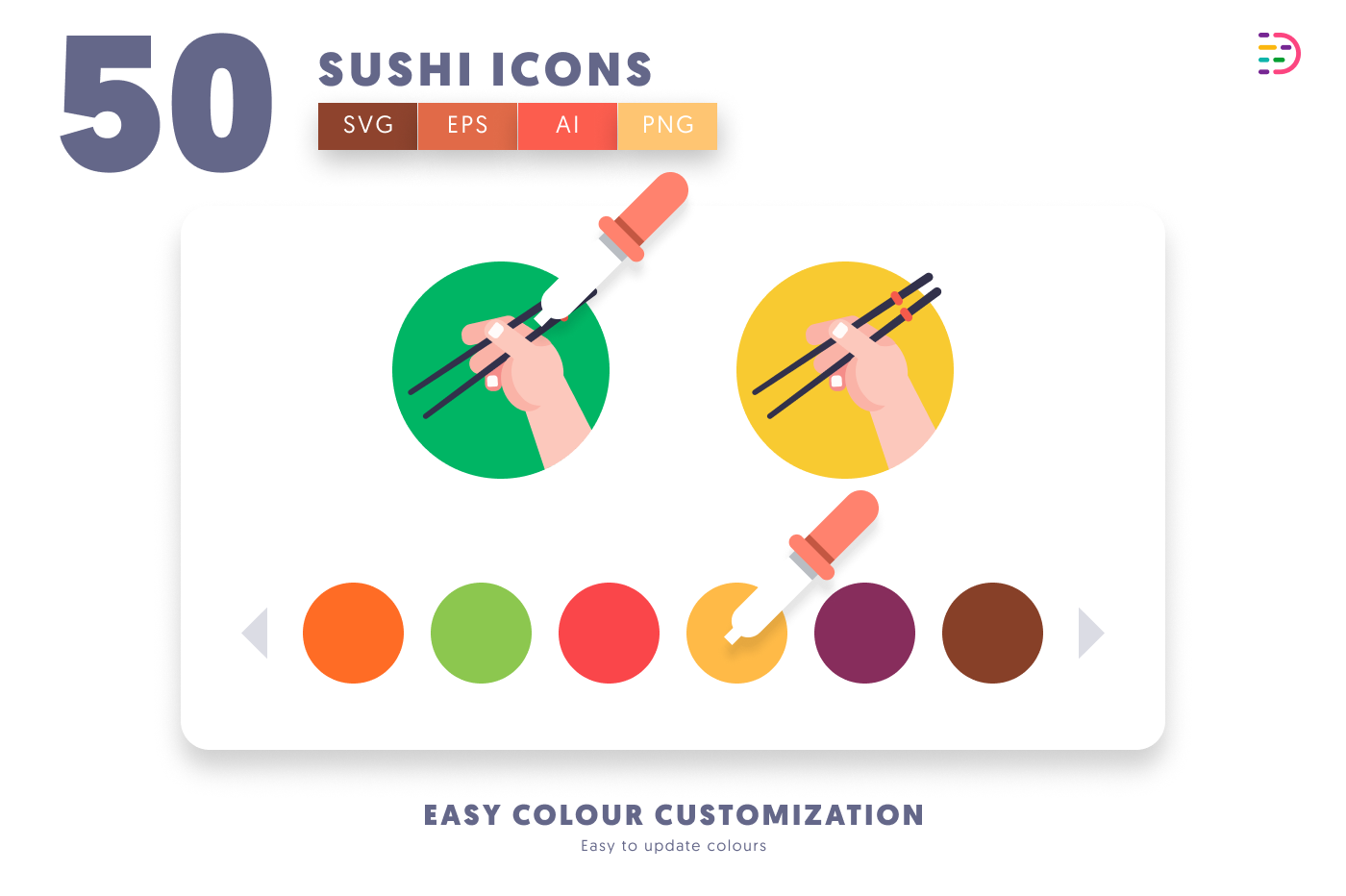 50 Sushi Icons preview 7 – flat circle icons in PNG, SVG and EPS