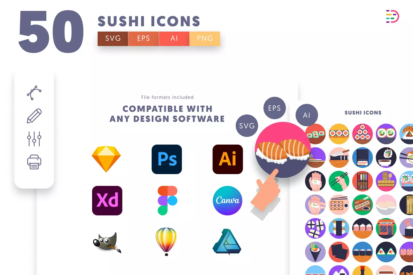 50 Sushi Icons preview 8 – flat circle icons in PNG, SVG and EPS