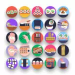 50 Sushi Icons – set of colorful flat circle icons