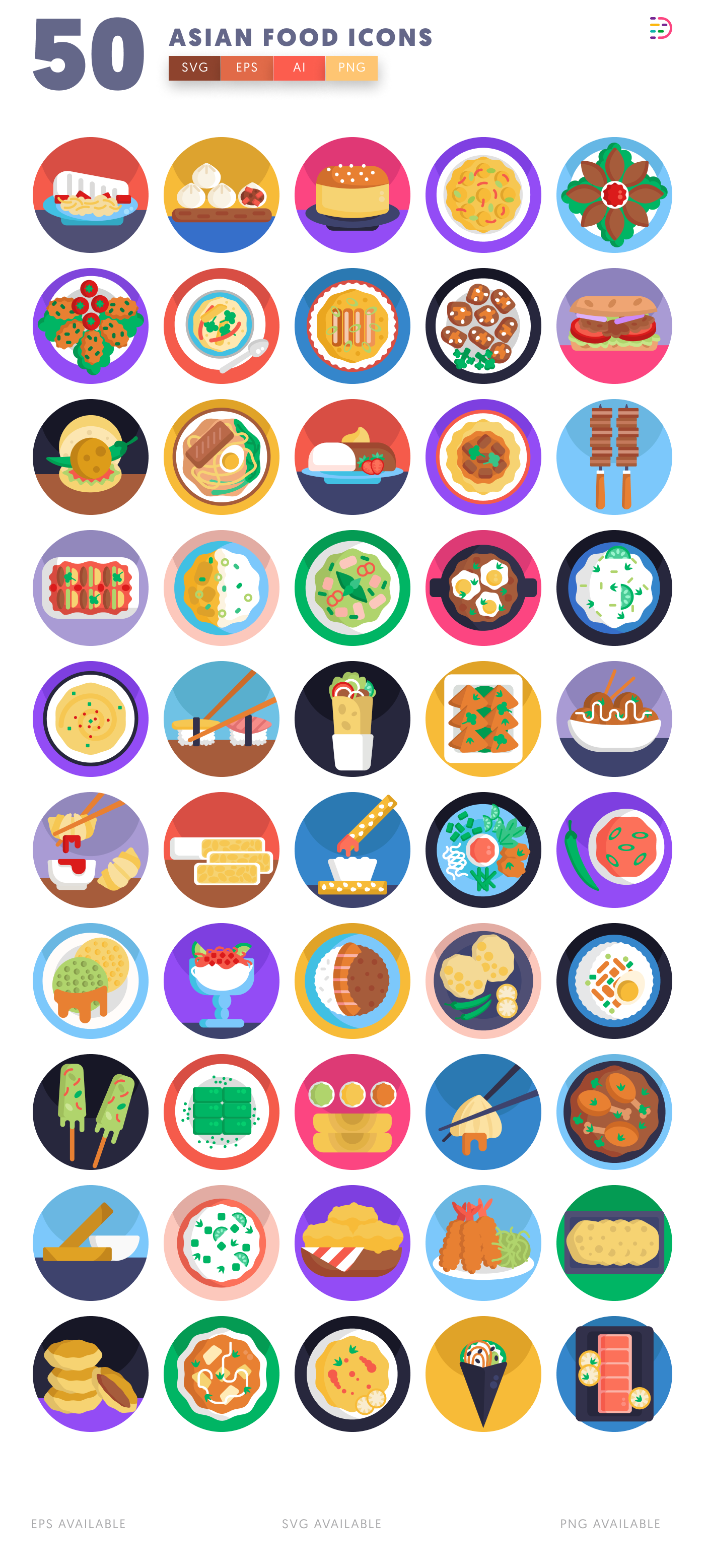 50 Asian Food Icons – all icons in the set