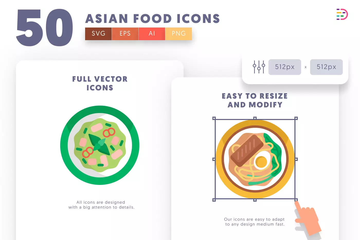 50 Asian Food Icons preview 6 – flat circle icons in PNG, SVG and EPS