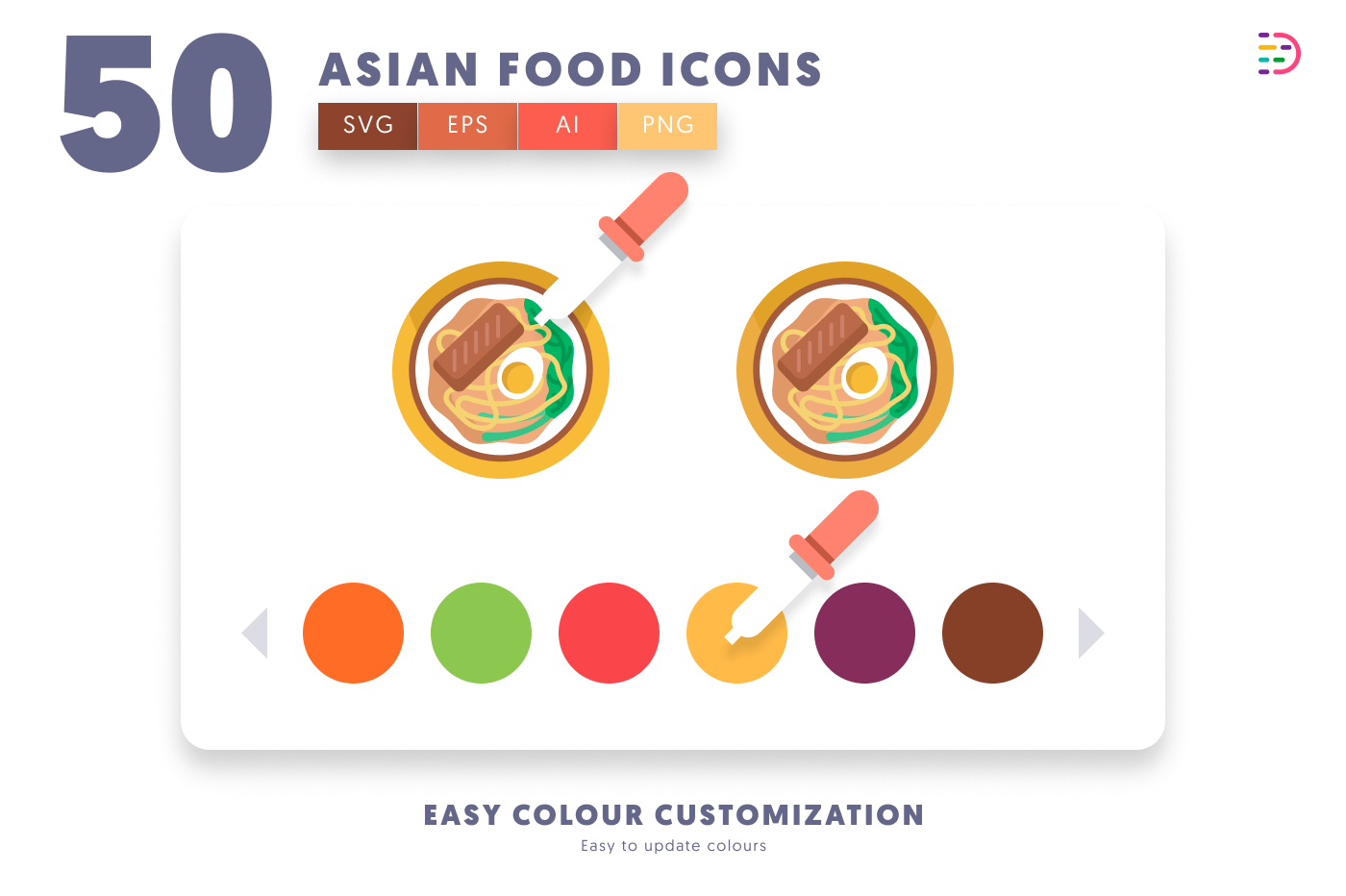 50 Asian Food Icons preview 7 – flat circle icons in PNG, SVG and EPS