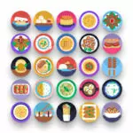 50 Asian Food Icons – set of colorful flat circle icons