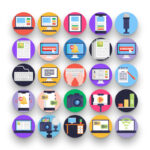 50 Blogging Icons – set of colorful flat circle icons