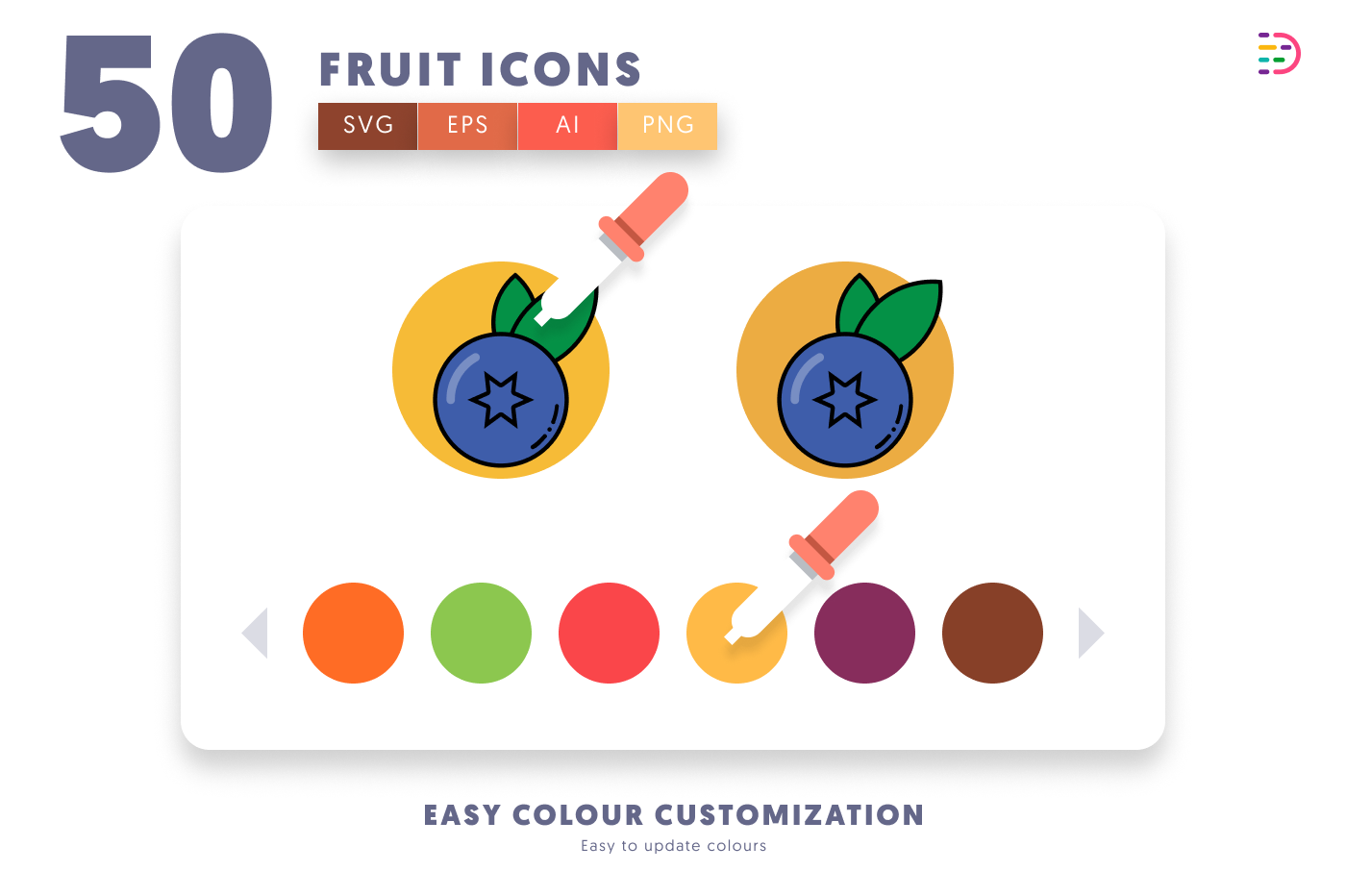 50 Fruit Icons preview 7 – flat circle icons in PNG, SVG and EPS