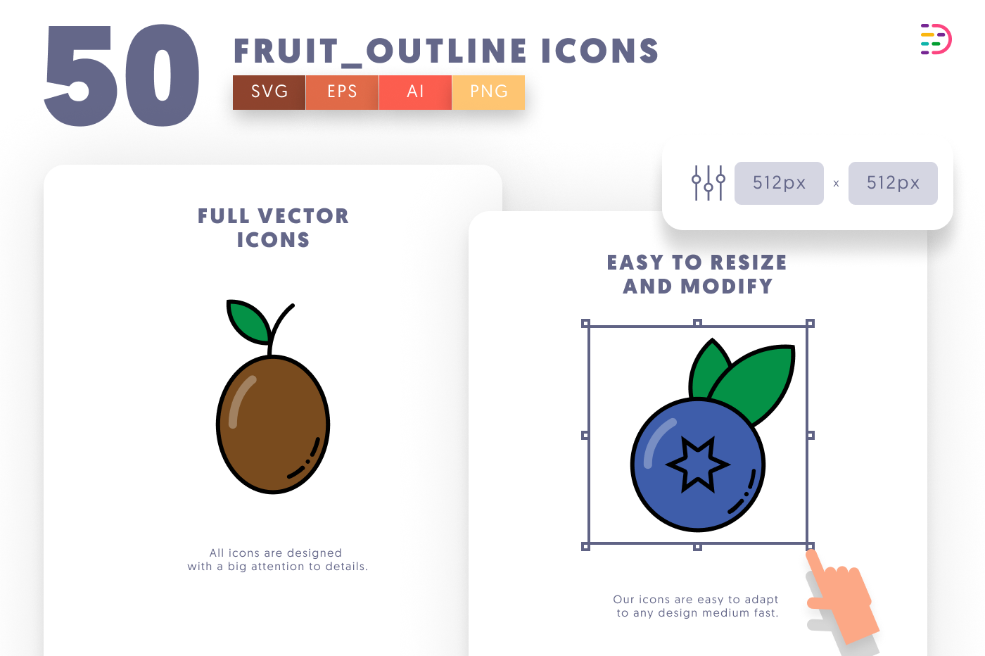 50 Fruit Outline Icons preview 6 – flat circle icons in PNG, SVG and EPS