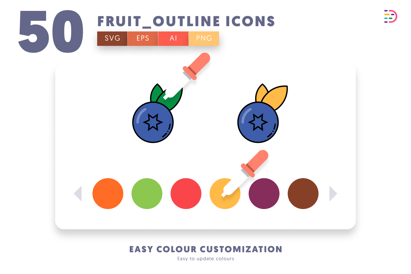 50 Fruit Outline Icons preview 7 – flat circle icons in PNG, SVG and EPS