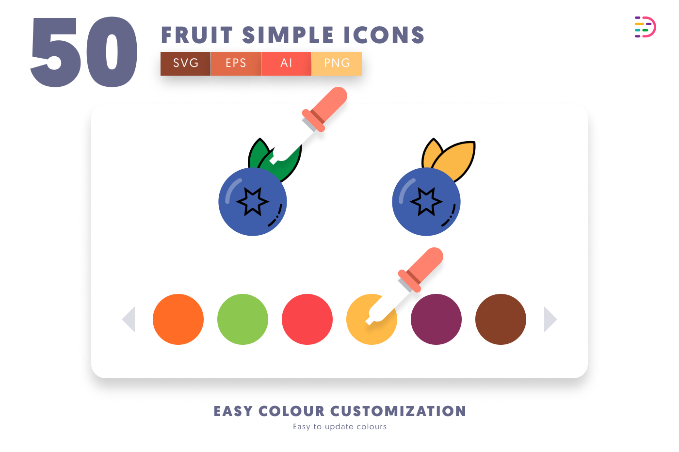 50 Fruit Simple Icons preview 7 – flat circle icons in PNG, SVG and EPS