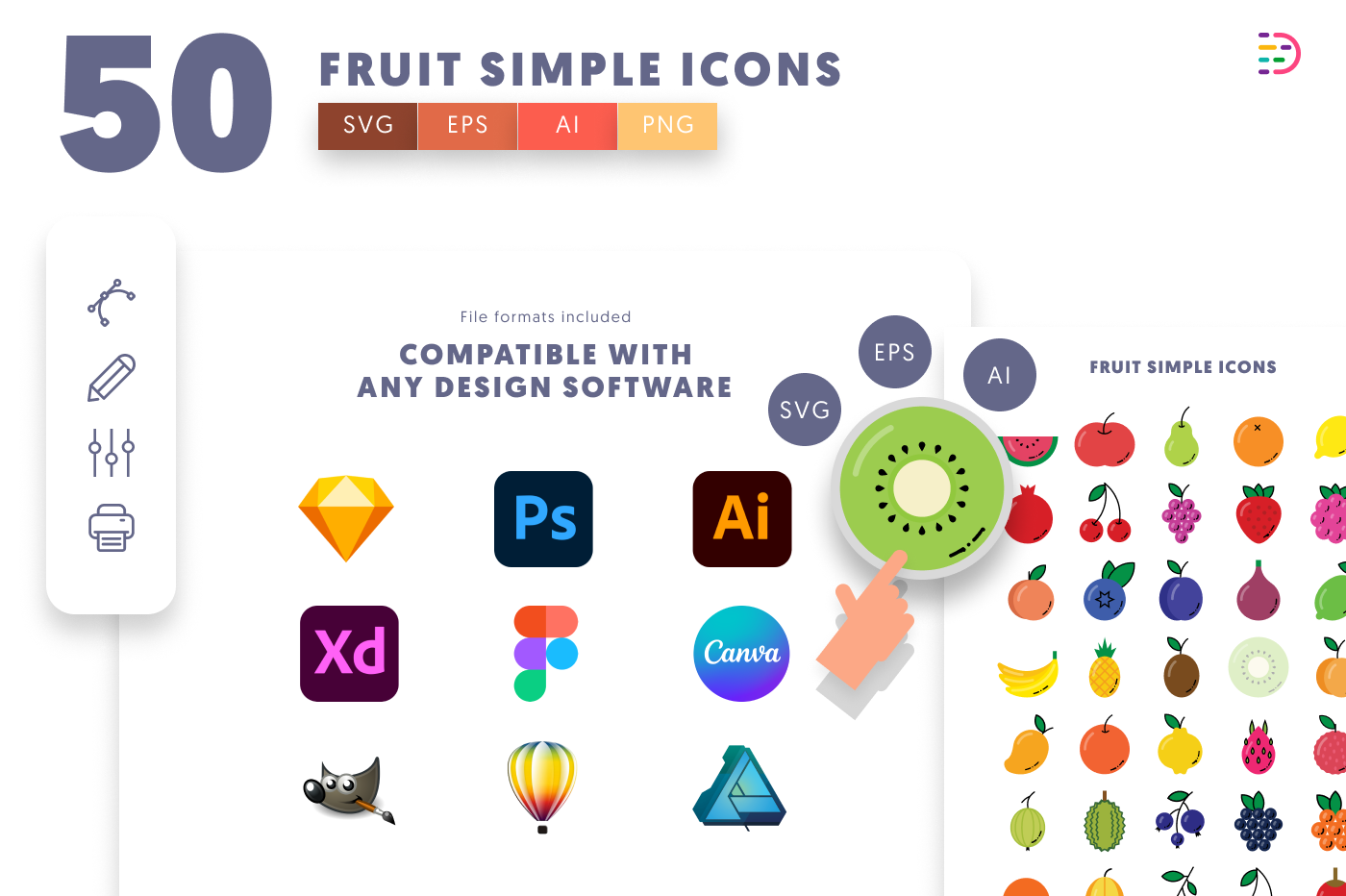 50 Fruit Simple Icons preview 8 – flat circle icons in PNG, SVG and EPS