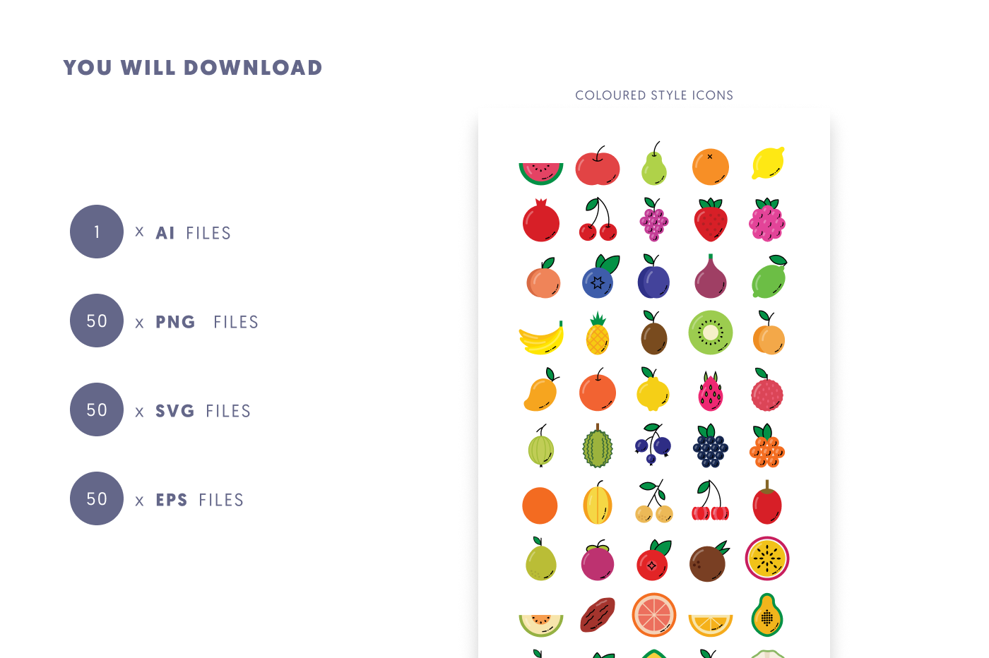 50 Fruit Simple Icons preview 9 – flat circle icons in PNG, SVG and EPS