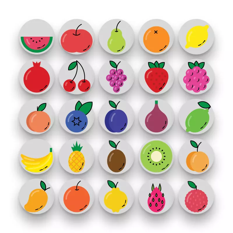 50 Fruit Simple Icons – set of colorful flat circle icons