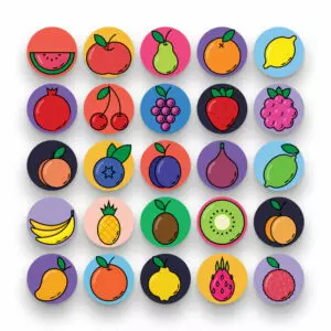 50 Fruit Icons – set of colorful flat circle icons
