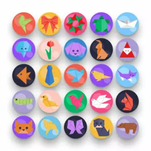 50 Origami Icons – set of colorful flat circle icons