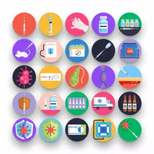 50 Vaccination Icons – set of colorful flat circle icons