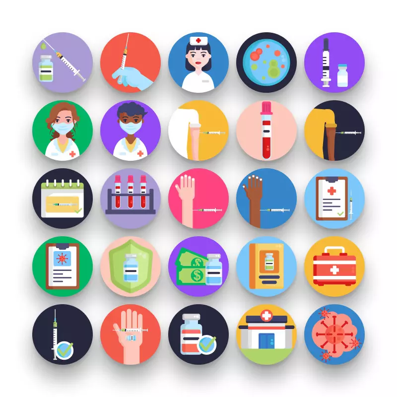 50 Vaccination Icons – set of colorful flat circle icons