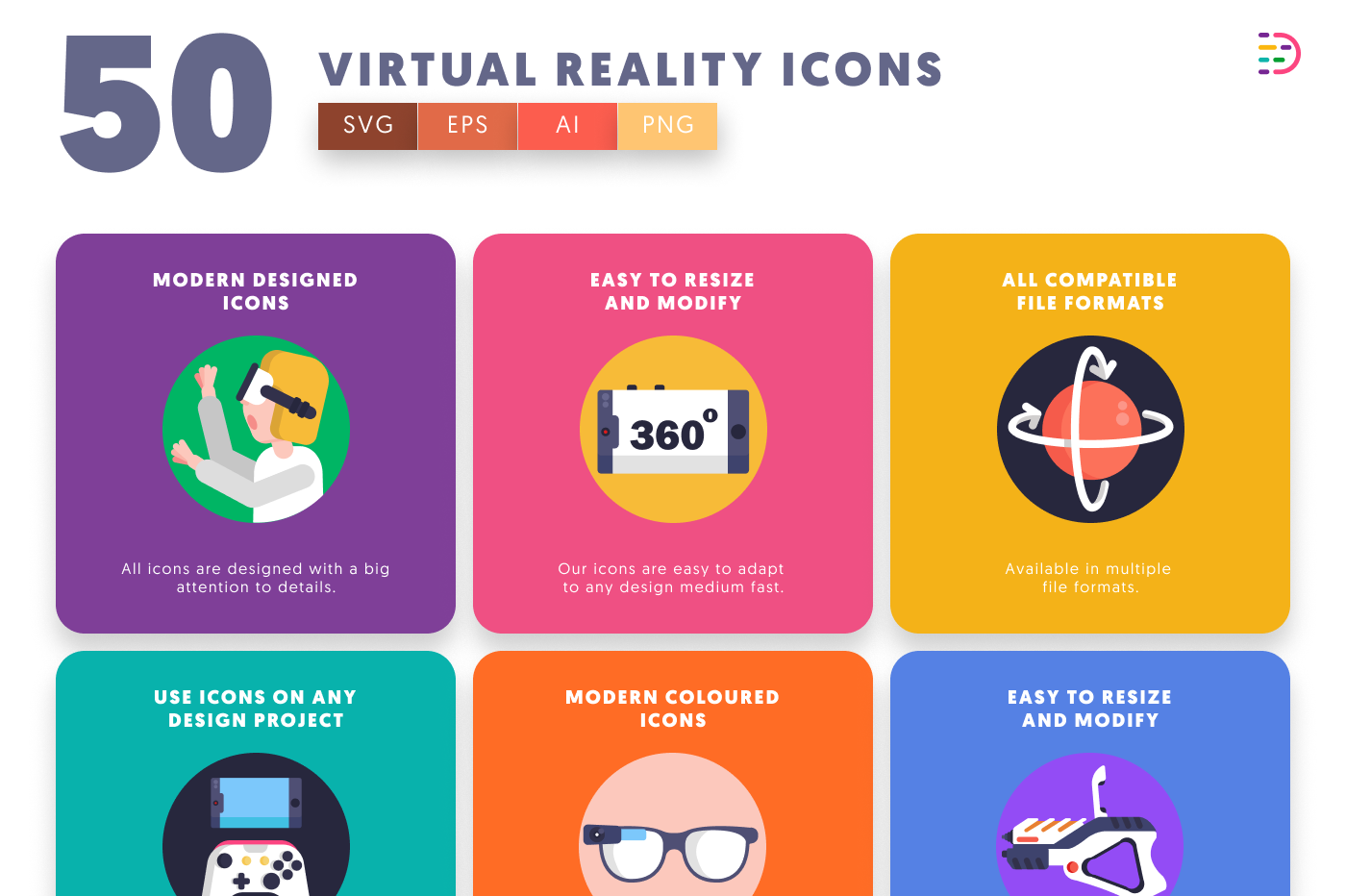 Virtual Reality Icons with colored backgrounds 