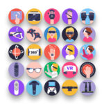 50 Virtual Reality Icons – set of colorful flat circle icons