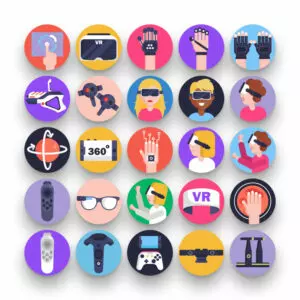 50 Virtual Reality Icons – set of colorful flat circle icons