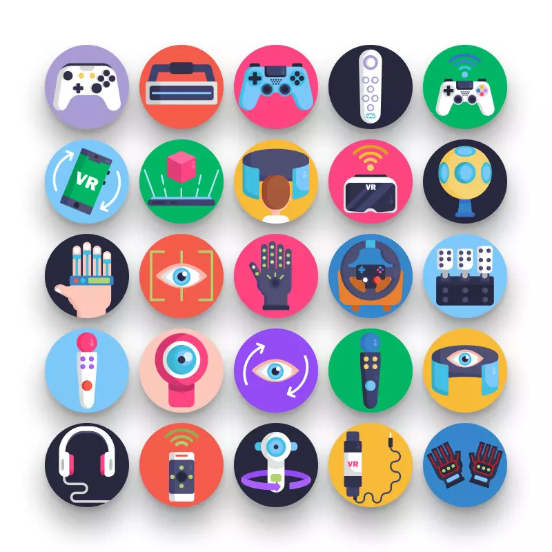 50 Virtual Reality Icons – set of colorful flat circle icons