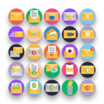 50 Email Icons – set of colorful flat circle icons